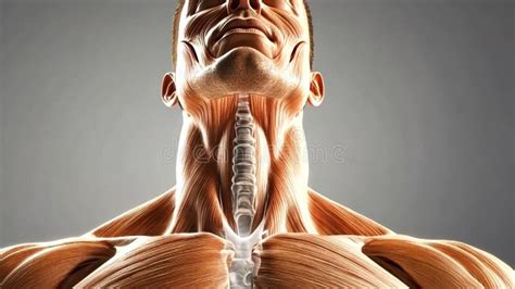 anatomical rendering  human neck muscles tendons  spine