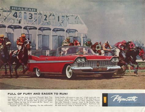 Full Of Fury And Eager To Run Plymouth Sport Fury Convertible Ad 1959 Sep