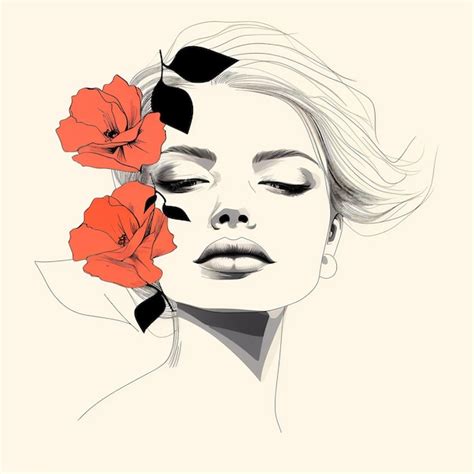 Premium Ai Image Woman Face With Flowers Surreal Line Art Female