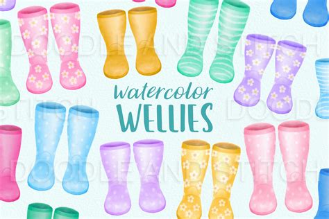 Wellington Boots Clipart Watercolor Wellies Clipart Etsy Uk