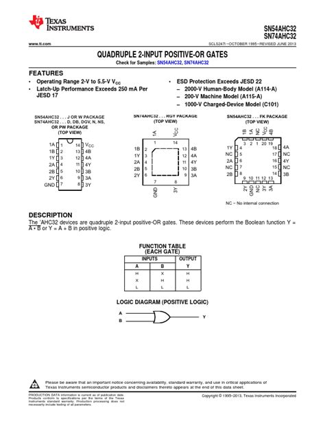 Sn Ahc D Datasheet Quadruple Input Positive Or Gates