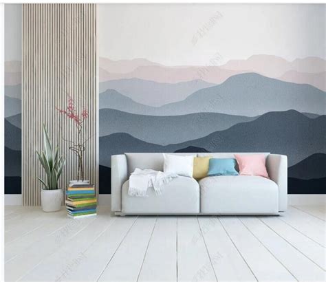 Ombre Mountains Mural Wallpaper Geometry Mountain Landscape Etsy