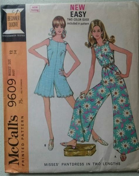 Vintage 1960s Sewing Pattern Mccalls 9609 Misses Pantdress Jumpsuit Uncut B34 Jumpsuit