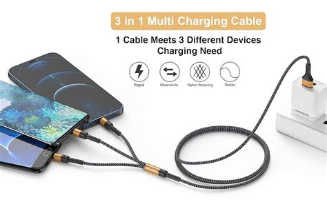 Raviad Multi Charger Cable 3 In 1 Charger Cable 12m Multiple Usb