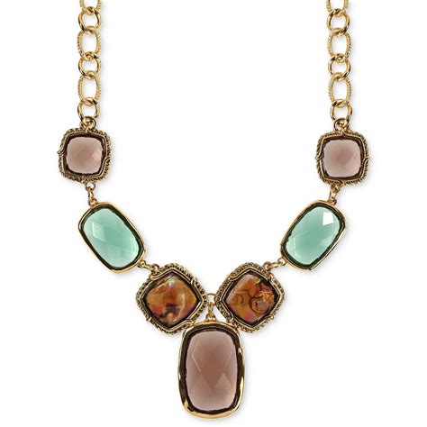 Jones New York Goldtone Brown And Erinite Stone Collar Necklace In Multicolor No Color Lyst