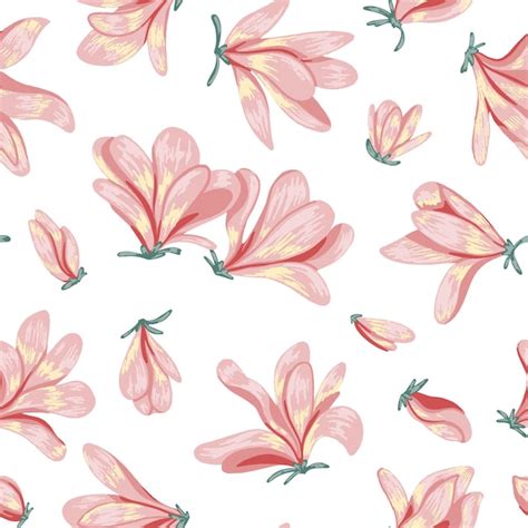 Premium Vector Blooming Magnolia Flowers Seamless Pattern Spring