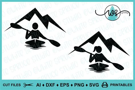 Kayak Logo Svg Woman Kayaking Man Kayaking Logo Mountain