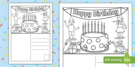 Happy Birthday Colouring Postcard Profesor Hizo Twinkl