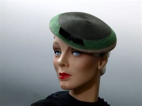 Gray Straw Topper Tilt Hat With Green And Taupe Stripes