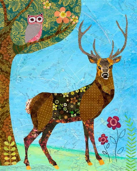 Stag Art Print Stag Collage Paintingwoodland Stag Art Print - Etsy