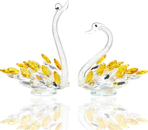 Movdyka 2Pcs Crystal Golden 6 5in Swans Figurines 50th Anniversary