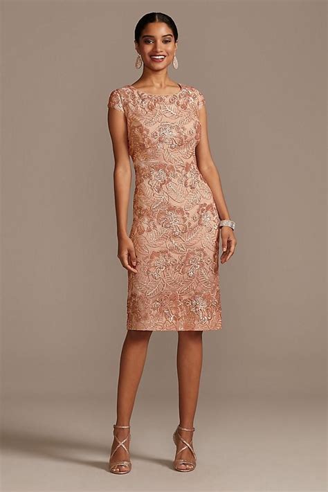 Alex Evenings Sequin Lace Knee Length Sheath With Cap Sleeves Mother