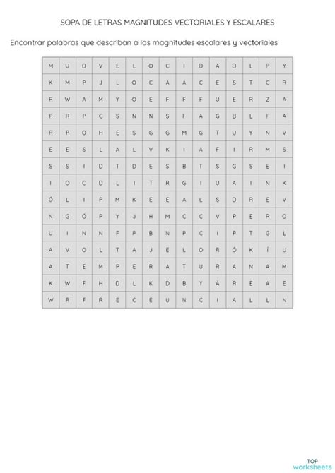 Sopa De Letras Magnitudes Vectoriales Y Escalares Ficha Interactiva Topworksheets