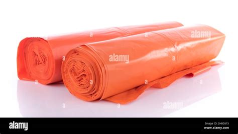 Orange Garbage Bags Isolated On White Stock Photo Alamy