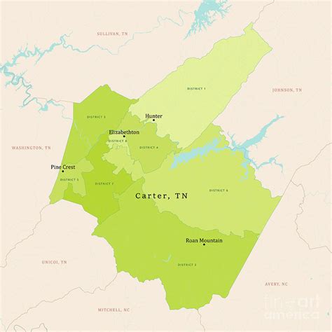 TN Carter County Vector Map Green Digital Art by Frank Ramspott - Pixels