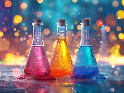 Colorful Reactions In Laboratory Flasks With Smoke Premium Ai