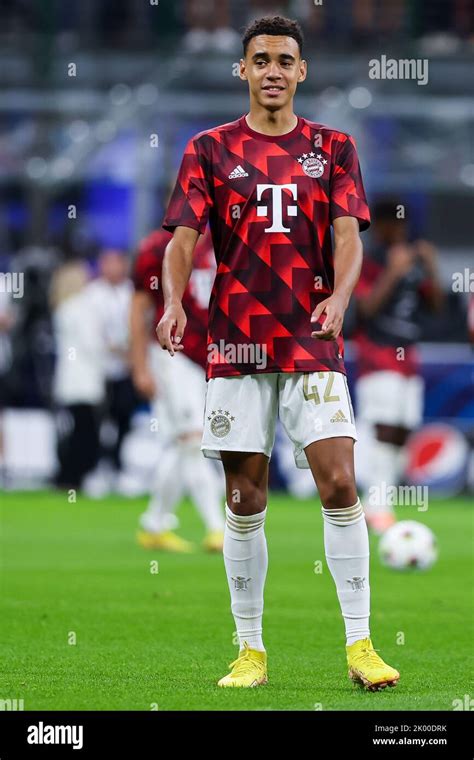 Jamal Musiala Of Fc Bayern Munchen Warms Up During The Uefa Champions