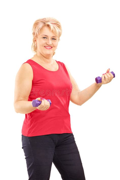 Mature Smiling Woman Lifting Up Weights Stock Image Image Of Activity