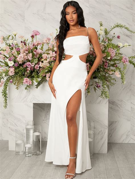 Shein Sxy Robe Fines Brides Unicolore D Coupe Fendu Dos Nu Cha Ne