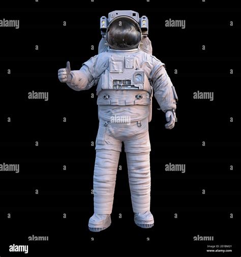 Astronaut Showing Thumbs Up Standing Spaceman Isolated On Black