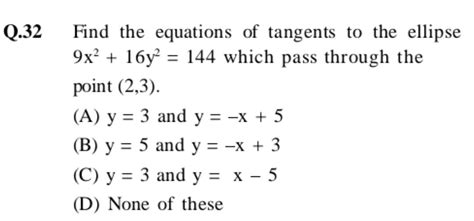 Mathbf Q 3 2 Find The Equations Of Tangents To The Ellipsen