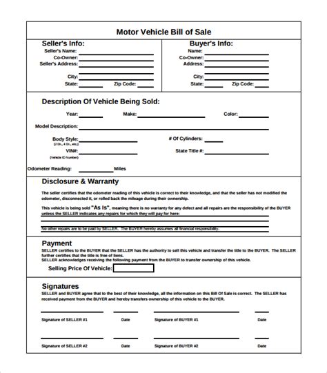 Bill Of Sale Template Nh