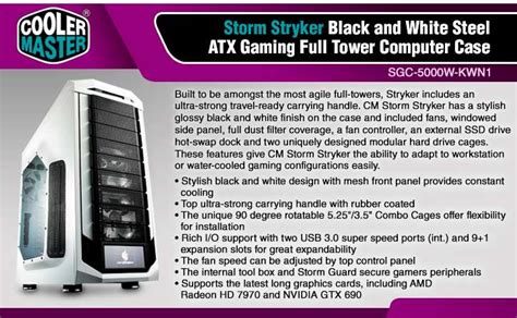 Coolermaster Cm Storm Stryker Atx Full Tower Case Black And White 9x525