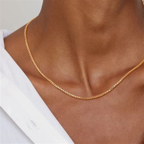 K Shiny Gold Box Chain Necklace Mm Box Chain Box Chain Etsy