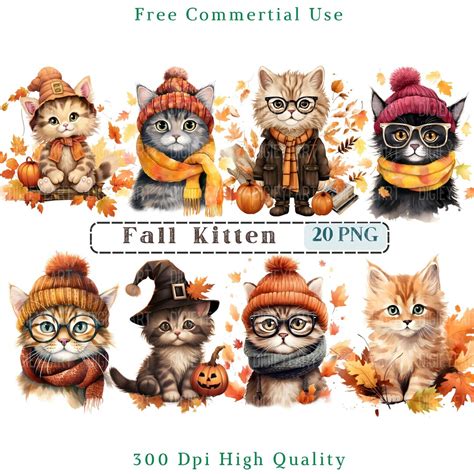 Fall Kittens Clipart, Autumn Cat Clip Art, Composite Elements Png, Fall ...