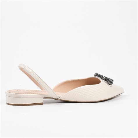 Slingback Branco Pedrarias Couro Loucos Santos Loja Virtual