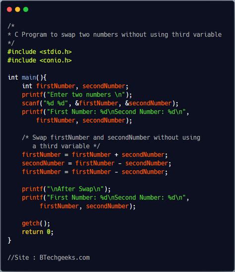 C Program To Swap Two Numbers Btech Geeks