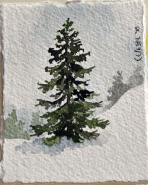 A Painting Of A Pine Tree In The Snow