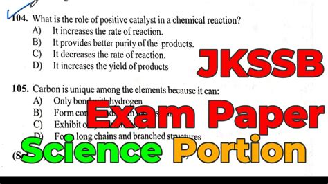 Question Paper Jkssb Female Supervisor Exam Science Questions For