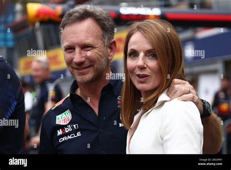 Christian Horner Of Red Bull Racing And His Wife Geri Halliwell Are