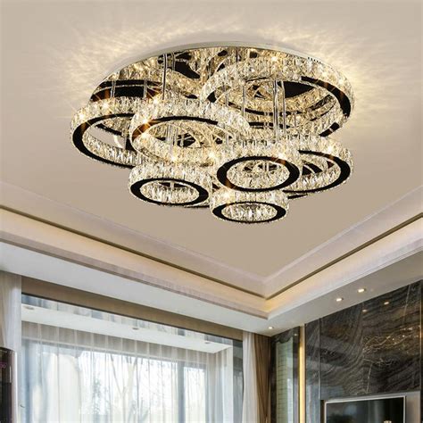 Modernism Tiered Circle Flush Mount Lamp Clear Crystal Led Bedroom