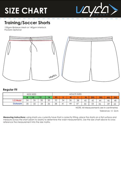 Training/Soccer Shorts Size Chart - Vayda Sports Download Printable PDF | Templateroller