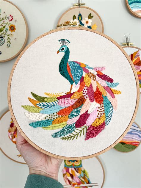 Colorful Peacock Embroidery Digital Pattern | Crafter