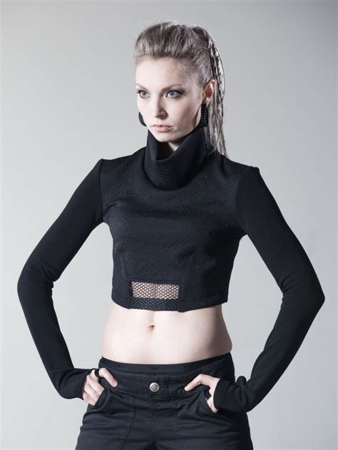 15 Off Black Crop Top Cyberpunk Turtleneck Shrug Long Sleeves Etsy