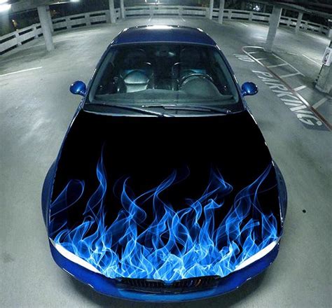 Blue Flame Car Hood Wrap Vinyl Full Color Graphic Fit Any Auto Car