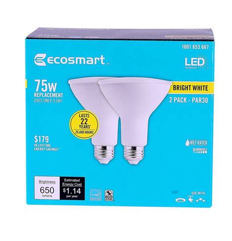 EcoSmart 75W Equivalent Bright White PAR30 Dimmable LED Flood Light 2 Bulb Pack - Light Bulbs