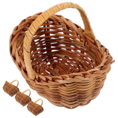 Pcs Mini Korb Rattan Rattan Dekor Kleiner Mit Henkel Geschenkk Rbe