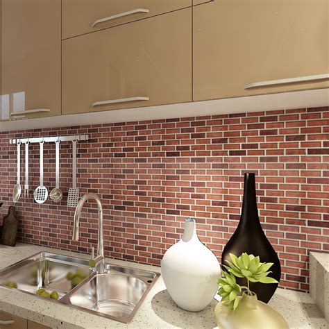 Peel and Stick Brick Backsplash Tile for Kitchen, 12"x12" Set of 6