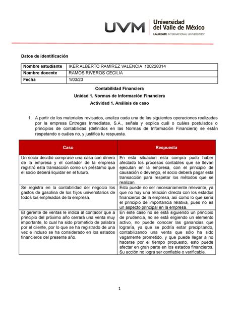 ACTIVIDAD 1 UVM Datos de identificación Nombre estudiante IKER