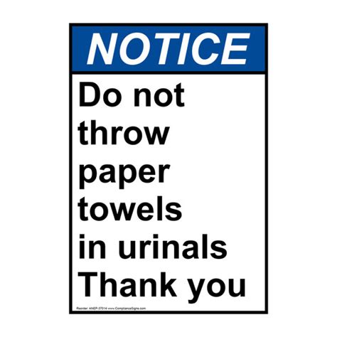 vertical   throw paper towels  urinals sign ansi notice