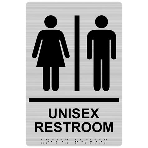 Portrait ADA Unisex Restroom Braille Sign RRE 14844 BLKonBRSLVR