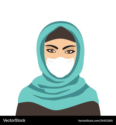 Hijab Muslim Woman Wearing Medical Mask Royalty Free Vector