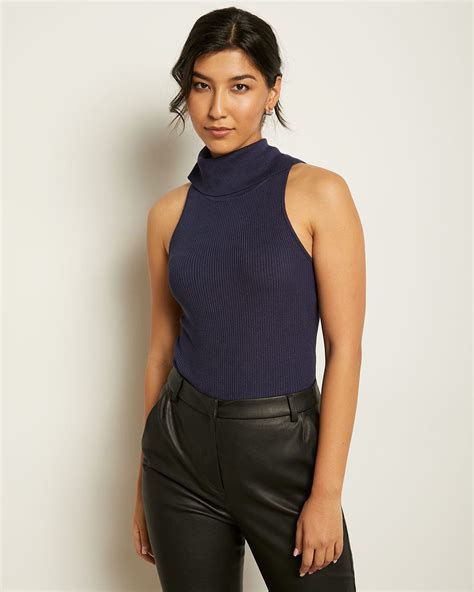 Ribbed Sleeveless Turtleneck Top Rwandco