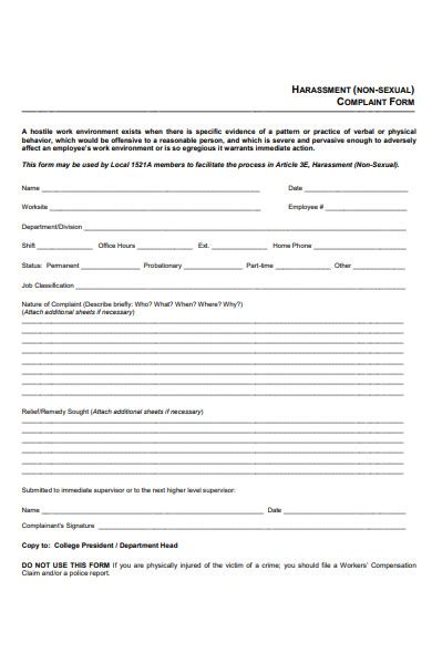 Free Harassment Complaint Forms In Pdf Ms Word