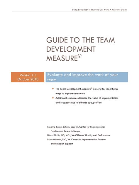 Fillable Online Queri Research Va Guide To The Team Development Measure