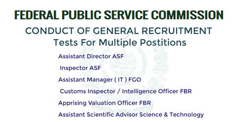 Fpsc Conduct Of General Recruitment Tests Schedule For Multiple Positions